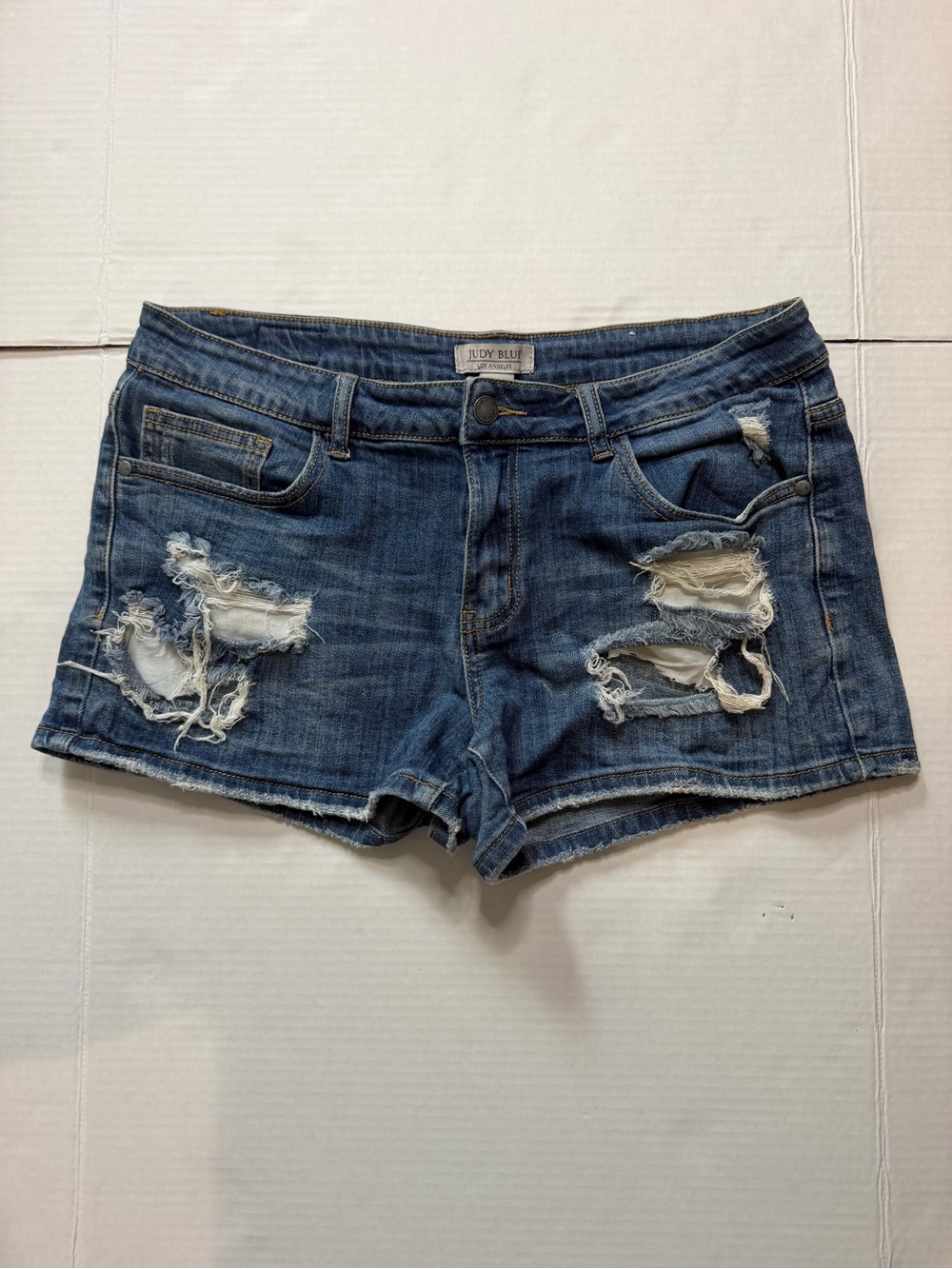 Judy Blue Denim Shorts High Rise Womens Size 1XL Distressed Cutoff Dark Wash